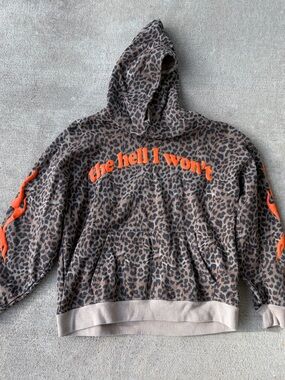 Modish Rebel the hell I won’t flames fire hoodie sweatshirt top leopard cheetah